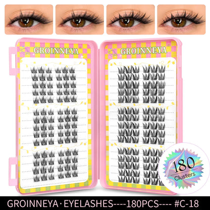 GROINNEYA Eyelashes Clusters 320 pcs Natural Eyelash extension Cluster Lashes Volume Mixed Tray Lashes Cluster Natural Lashes