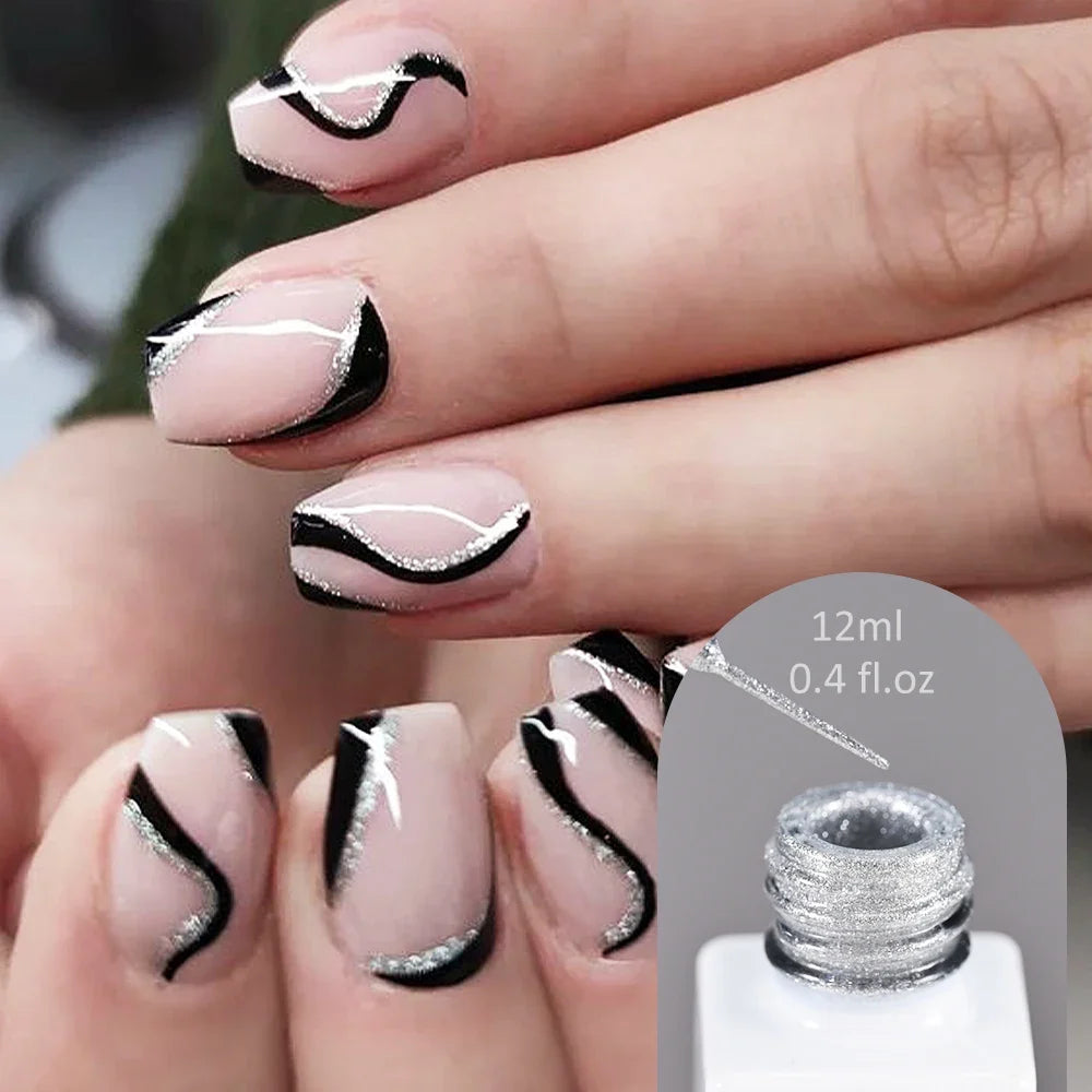 5/8/10/12ml 5D Metallic Painting Nail Gel Silver/Gold Liner Polish Mirror Chrome Effect Gel Nail Polish Soak Off UV/LED Drawing^
