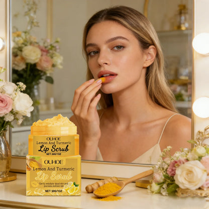 Moisturizing Lip Scrub Rich In Turmeric Lemon Extract Gentle Exfoliator Soften Lips Fade Lip Lines Brighten Lips Skin Care Cream