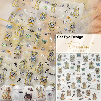 Cute Cat Eye Fishbone Animals Leopard Cat Ginger Cat Kitten Exclamation Point Paw Self Adhesive Nail Art Sticker Manicure Decals