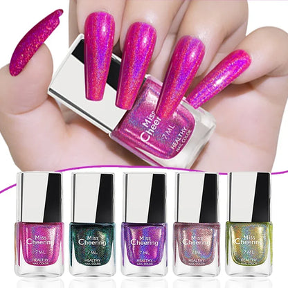 Rainbow Sparkle Holographic Nail Polish 7ml Multichrome Laser Glitter Nail Lacquer Quick-Dry Salon Professional Nail Art Polish