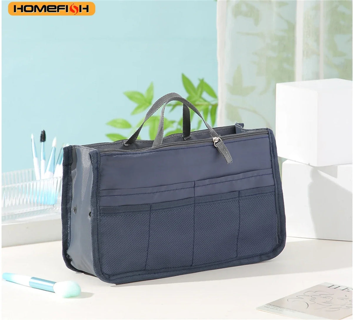 HOMEFISH Multi Functional Large Capacity Makeup Bag Portable Double Zipper Toiletries Travel Storage Bag Mommy Bag Multi Pocket