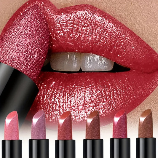 Metallic Shimmer Lipstick, Pearly Glitter Shine, Creamy Smooth Texture, High Pigment Party Makeup