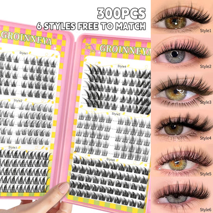 GROINNEYA Eyelashes Clusters 320 pcs Natural Eyelash extension Cluster Lashes Volume Mixed Tray Lashes Cluster Natural Lashes