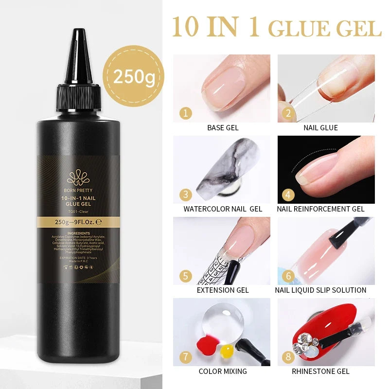 BORN PRETTY 250g Pure Black White Color Gel Nail Polish Semi Permanent Jelly Nude Gel Refilled Package Soak Off UV LED Gel