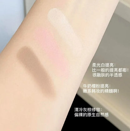 Mooekiss Highlighter Contour Blush Powder Palette 3 Colors Matte Pearlescent 3D Facial Bronzer Brighten Eye Shadow Nose Makeup