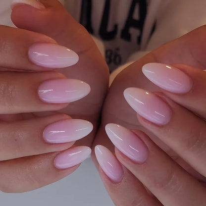 24Pcs Oval Short Pink Press on Nails Simple Ombre Spring False Nail for Sweet Sassy Cool Women&Girl Removable Wearable Nail Art