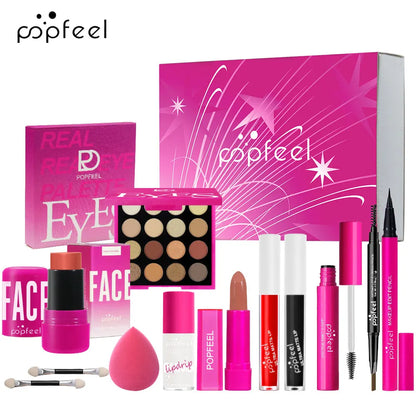POPFEEL Pink Makeup Set Gift Box - Kit with Eyeshadow, Blush, Lipstick for Girls - Perfect Birthday or Special Occasion Present