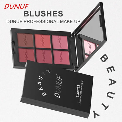 6-color Blush Palette, Highlighter Contour Bronzing Powder Makeup, Natural Long-lasting, High Pigment, Daily Multi-color Makeup