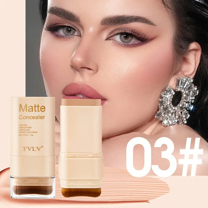 2-in-1 Concealer Eraser Dual-Head Foundation Stick with Brush Head Nine Colors European and American Waterproof Non-Caking Solid Foundation Cream 15G/Stick - 1 Stick