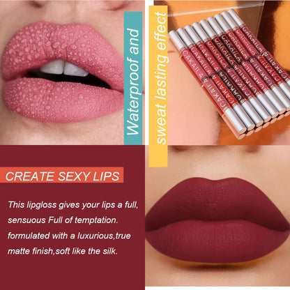 10 Pcs Matte Lipstick Lip Gloss Sets Long-Lasting Non-Fading Waterproof Non-stick Cup Exquisite Gift Everyday Holiday Universal