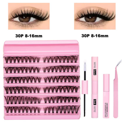 DIY Lash Clusters Kit Mixed Styles Eyelash Extension Full Set Individual Lashes with Lash Bond&Seal and Tweezers Makeup Tool