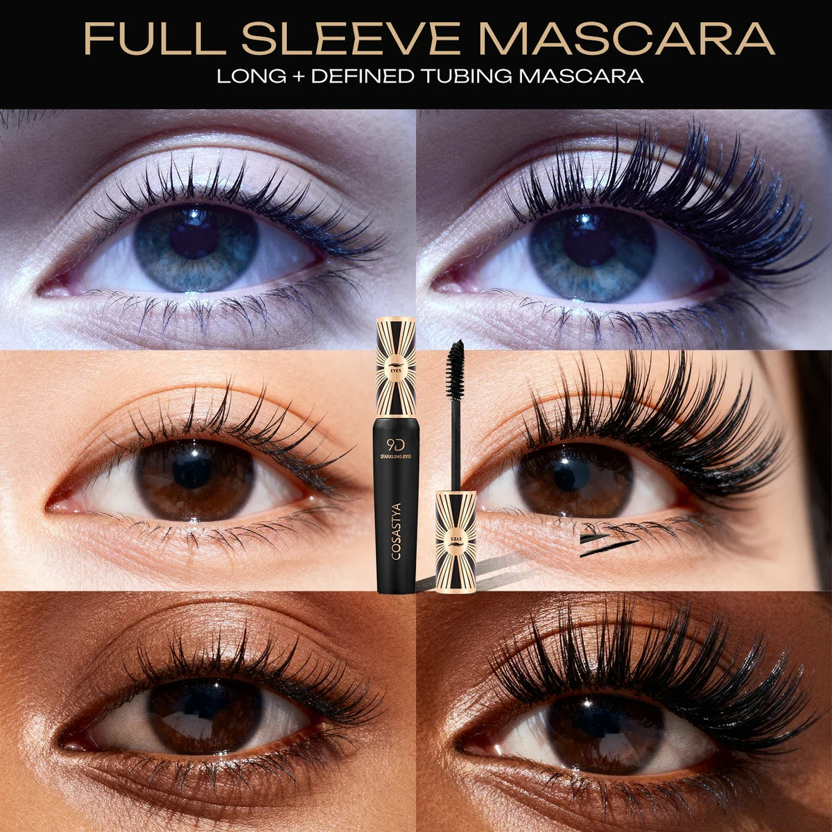 COSASTYA 9D Waterproof and Sweat-Proof Mascara, Black, Volume, Curl, Long-Lasting, Smudge-Proof, Travel Size