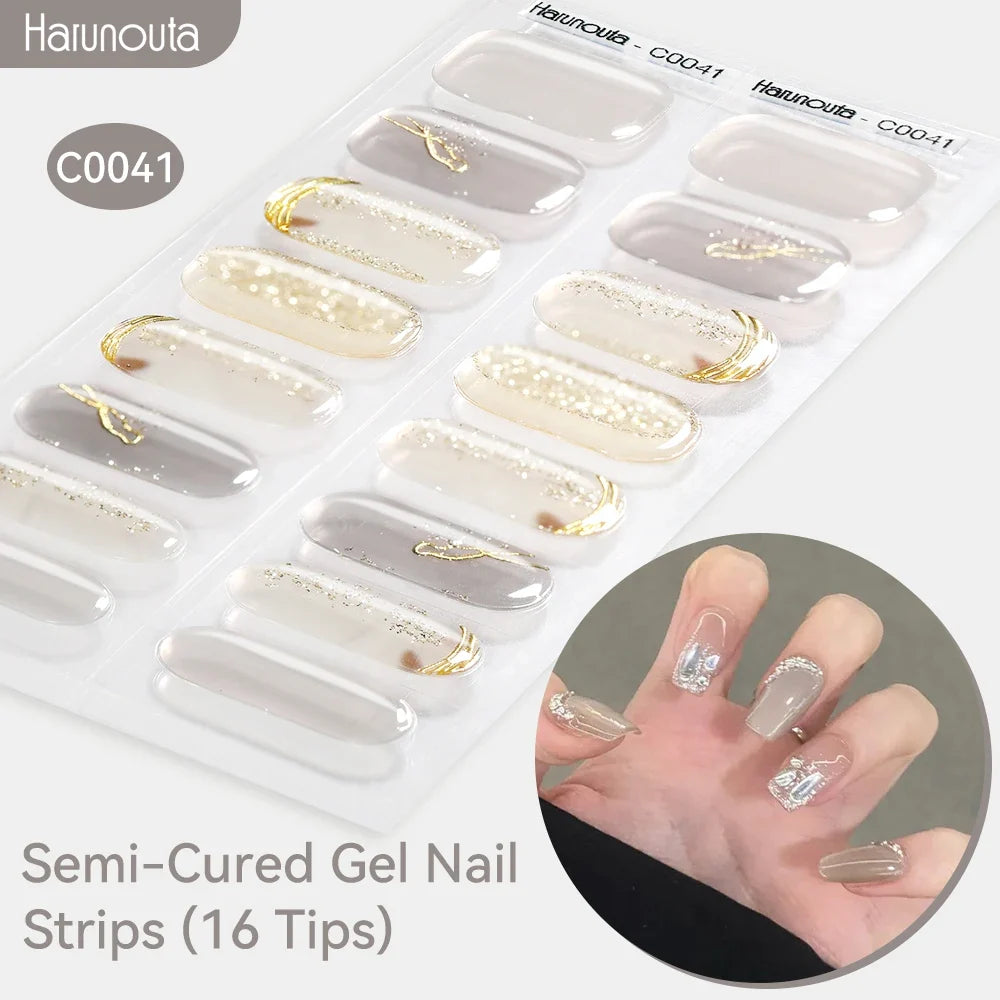 Gradient Auroras Semi Cured Gel Nail Strips Sparkly Shinning DIY Gel Polish Stickers for Nails Works with UV/LED Nail Lamps