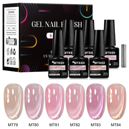 7pcs Shiny Cat Magnetic Gel Nail Polish Set With Magnetic Rod Pink Colorful Semi Permanent Soak Off UV Gel Varnish Nail Supplies