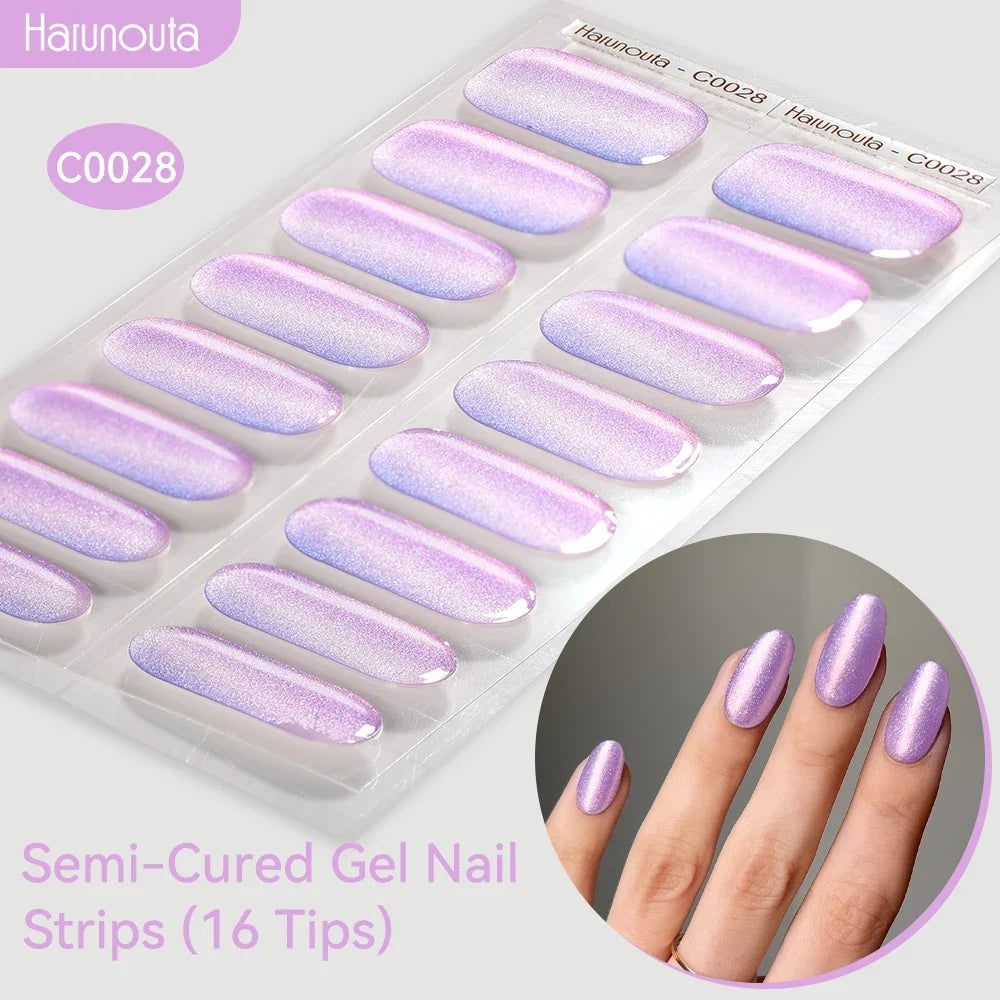 Gradient Auroras Semi Cured Gel Nail Strips Sparkly Shinning DIY Gel Polish Stickers for Nails Works with UV/LED Nail Lamps