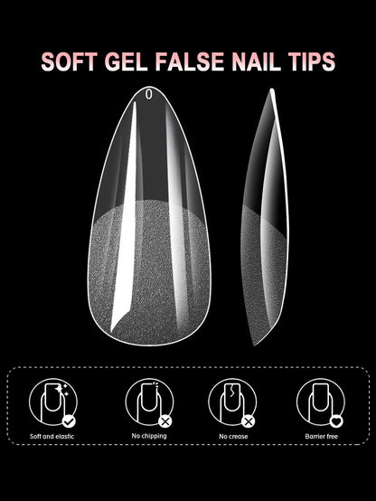 100/600Pcs Short Almond Nail Tips Soft Gel Nail Tips Full Cover False Nail Tips For Acrylic Nails  Salon Home Press On Nails