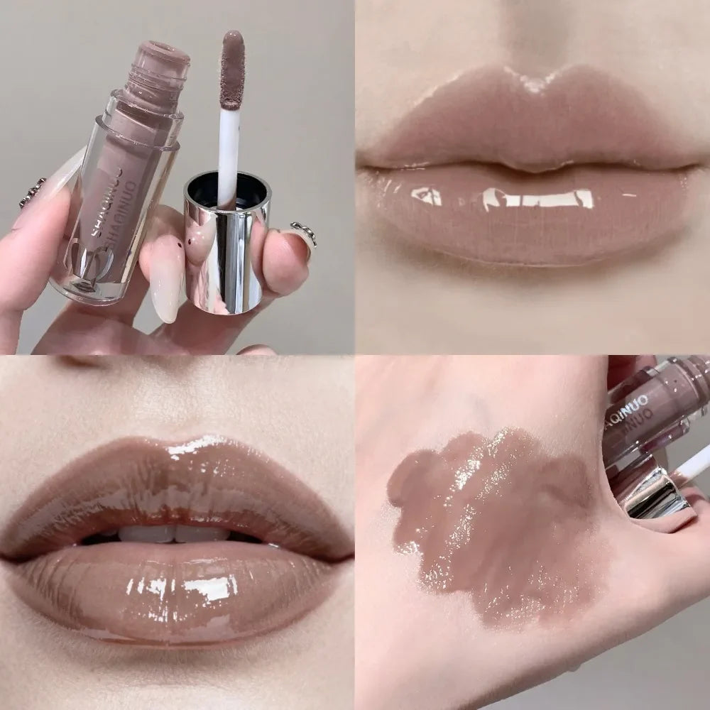 Black Rabbit Gothic Silver Metallic Lip Gloss Black Mirror Light Translucent Lip Lacquer Non-Sticky Water Gloss Lips Tint Makeup