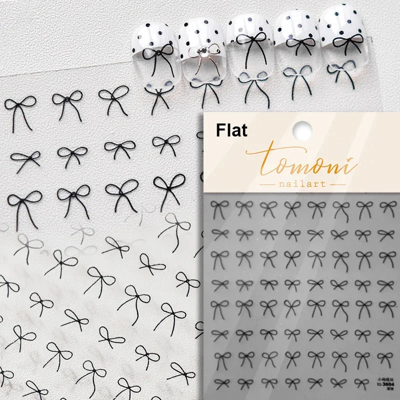 French Leopard Print Bowknot Lace Ribbon Rhinestone Pearl Bow Tie Simple White Black Nail Art Stickers Decoration Manicure Decal