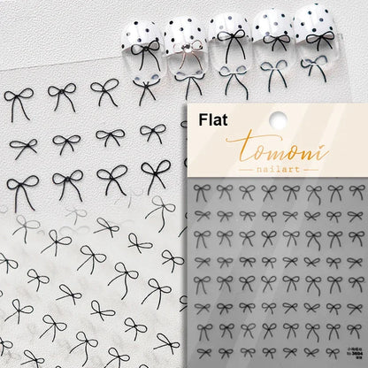 French Leopard Print Bowknot Lace Ribbon Rhinestone Pearl Bow Tie Simple White Black Nail Art Stickers Decoration Manicure Decal
