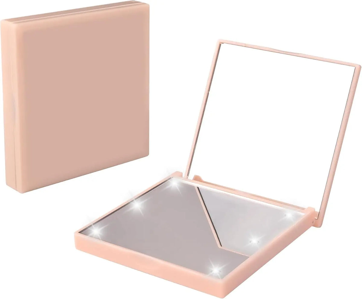 Travel Mirror with Light Compact Makeup Mirror with 6 LED Lights, Folding Pocket Lighted Compact Mirror for Purse Gift for Women
