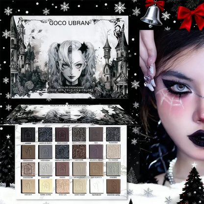 24-Color Dark Elf Eyeshadow Palette, Gothic Vampire Style Makeup Set, High-Pigment Shimmer/Glitter Eye Makeup, Christmas Gift