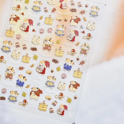 Lovely Animal Graffiti Cat Claw Rabbit Bunny Bear Dog Flower Fruit Dim Sum Candy Sunflower Adhesive 5D Nail Art Stickers Decal