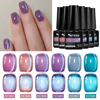 7pcs Shiny Cat Magnetic Gel Nail Polish Set With Magnetic Rod Pink Colorful Semi Permanent Soak Off UV Gel Varnish Nail Supplies