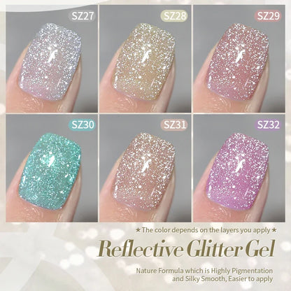 BORN PRETTY 10ml Sliver Carat Mirage Reflective Glitter Gel Nail Polish Sparkling Ultra Shine Soak Off UV Nail Art Gel Varnish