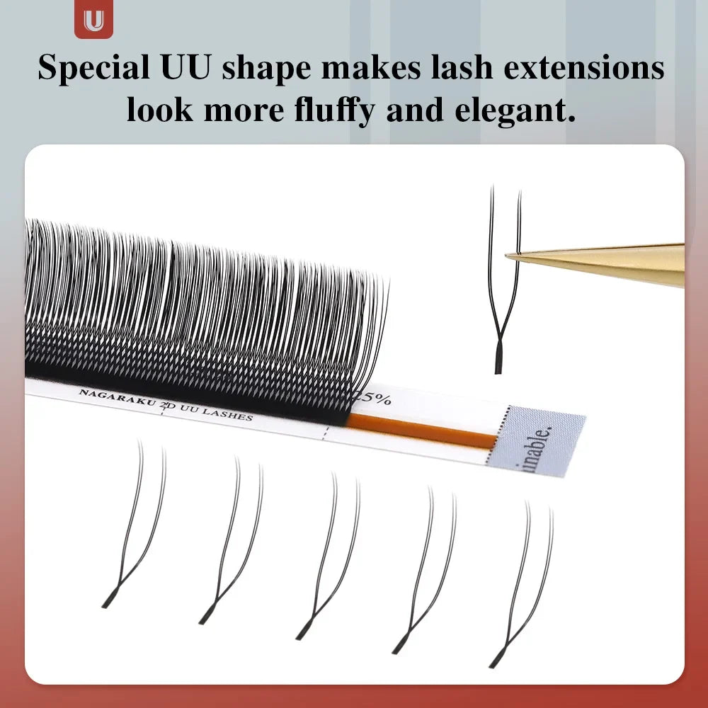 NAGARAKU U Shape YY Lashes Extensions Natural Soft 2D UU Lashes Premium Mink Brazilian Cilios