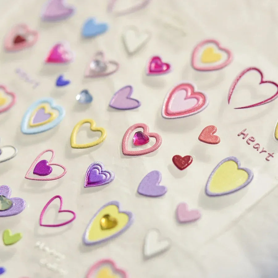 Cat's Eye 5D Gradient European Love Heart Gem Wing Crystal Geometric Colorful Self Adhesive Nail Art Stickers Manicure Decals