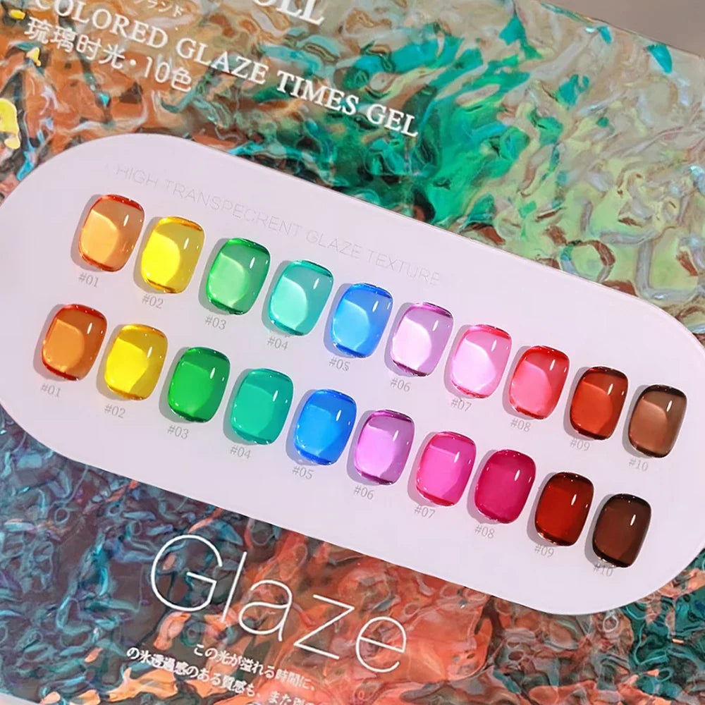 Translucent Glaze Colors Gel Nail Polish Set Varnish Lacquer Jelly Clear Gel Nail Art Gemstone LED&UV Syrup Gel Polish Kit 15ml