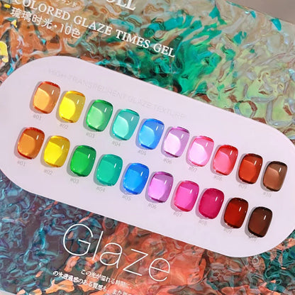 Translucent Glaze Colors Gel Nail Polish Set Varnish Lacquer Jelly Clear Gel Nail Art Gemstone LED&UV Syrup Gel Polish Kit 15ml