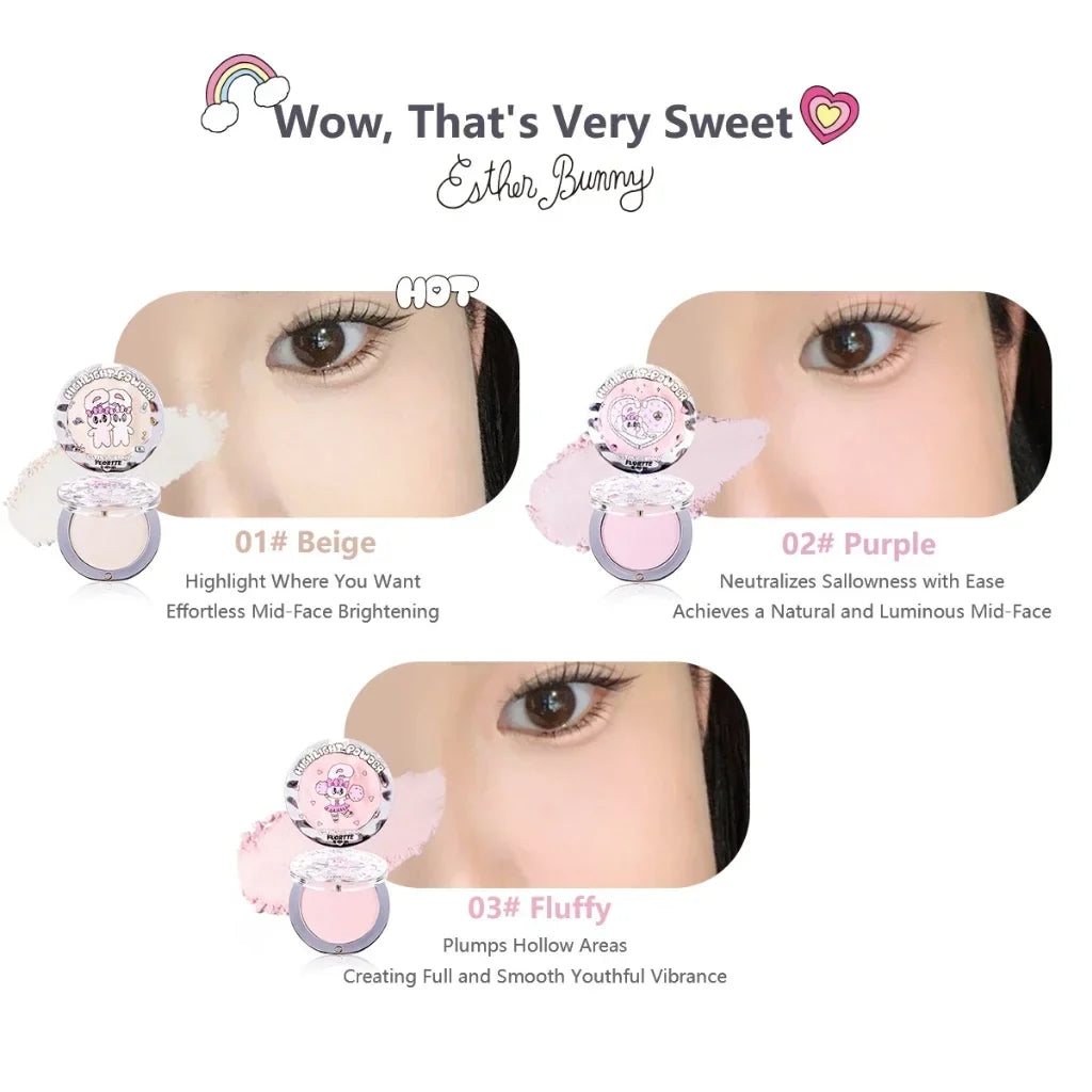 FLORTTE Esther Bunny Single-Colour Highlighter Powder Matte Brighten Contour Palette Face Makeup Cosmetics