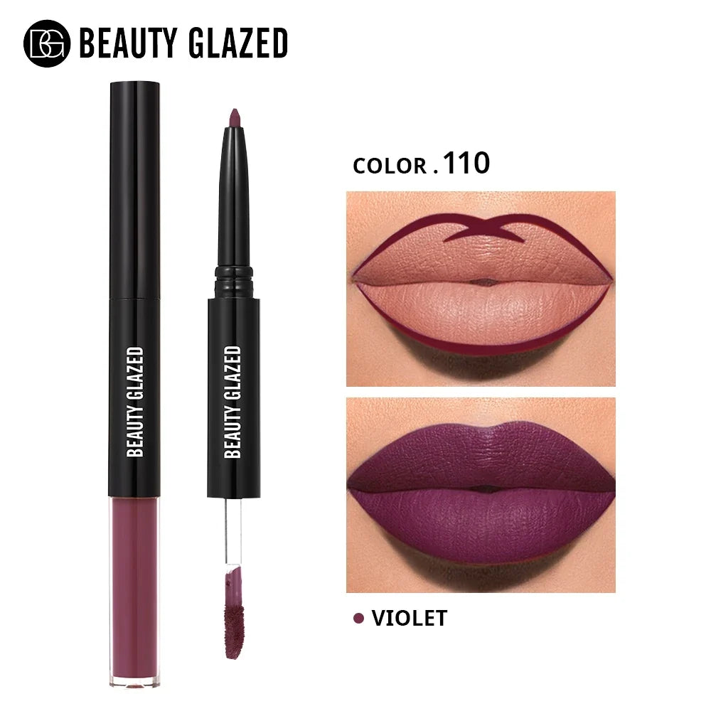Beauty Glazed 2 In 1 Matte Lipliner Long-Lasting Lipstick Waterproof High Pigment Matte Lip Makeup