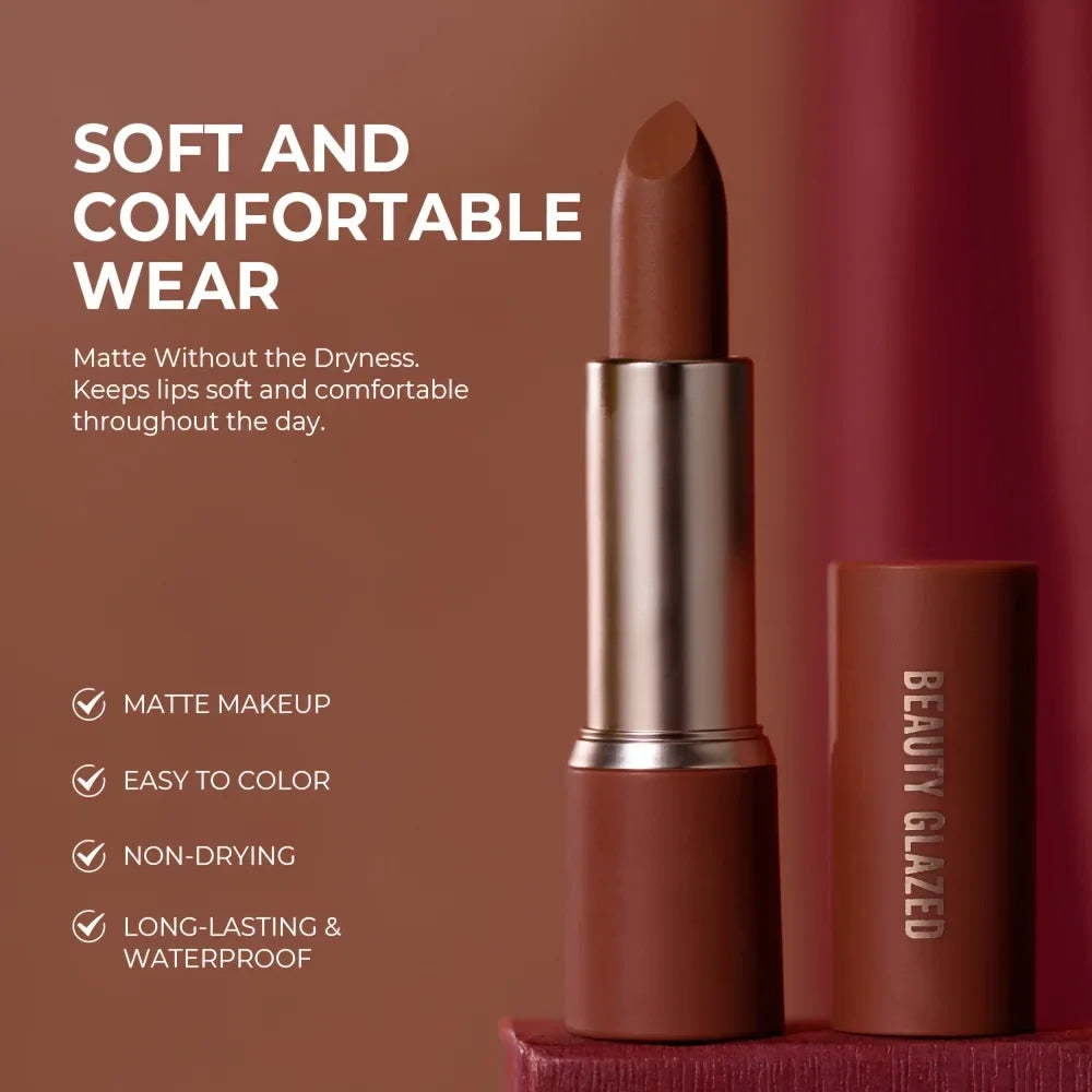 Barely Matte Cocoa Lipstick Creamy Texture Nourishing Care Long Lasting Waterproof  All Skin Types Brown Hue Matte Lipstick