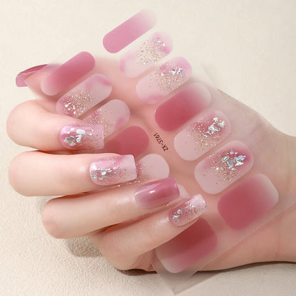 14Tips DIY Baking-Free Nail Stickers Shining 3D Rhinestone Self-Adhesive Nail Strips Full Cover Nail Decoration Decal