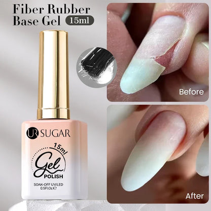 UR SUGAR 15ml Fiber Rubber Base Gel Upgrade Broken Nail Repaired Fiberglass Clear Quick Building UV Construction Gel Soak Off