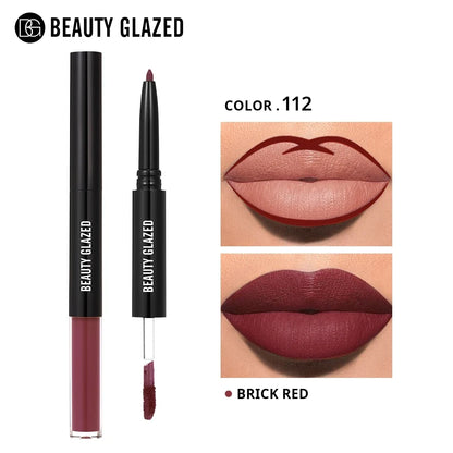 Beauty Glazed 2 In 1 Matte Lipliner Long-Lasting Lipstick Waterproof High Pigment Matte Lip Makeup