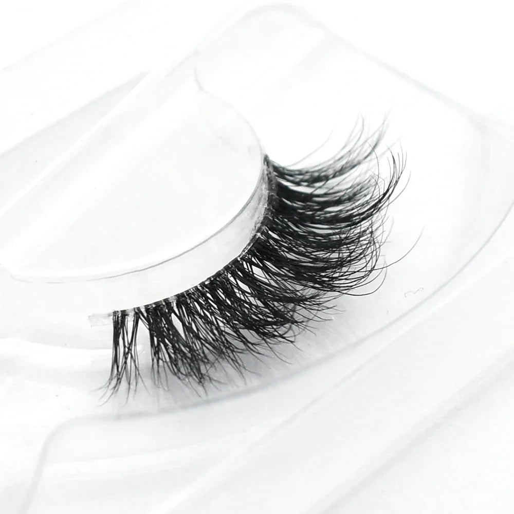 3D Mink Fluffy Half False Eyelashes Natural Soft Lightweight Clear Band Half Eye Strip Lashes Reusable Short Eyelashes Extension