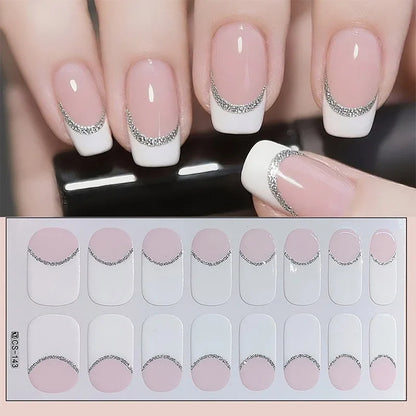 14/16Tips Full Cover Gradient Nail Stickers Multi Color Self Adhesive Slider No Need UV Lamp Cured Press ON Nail Decal