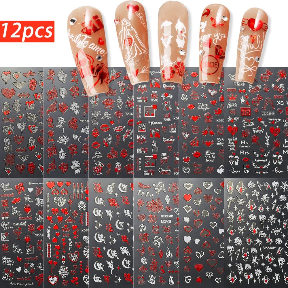 12pcs/set Cute Cartoon Dog/Cat Nail Art Stickers 3D Graffiti Black Cat Dog  Nail Decals 8*10cm Self-Adhesive Cartoon Nail Art Su
