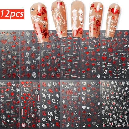 12pcs/set Cute Cartoon Dog/Cat Nail Art Stickers 3D Graffiti Black Cat Dog  Nail Decals 8*10cm Self-Adhesive Cartoon Nail Art Su