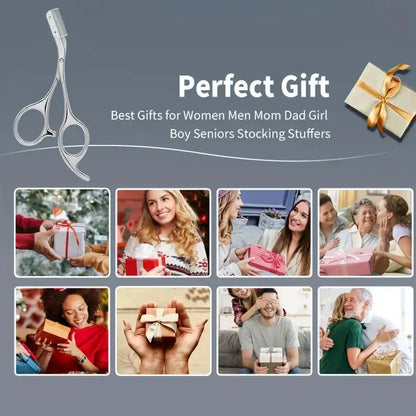 Stainless Steel Eyebrow Trimmer Scissors & Comb Set - Precision Grooming Tool for Men and Women - Effortless Hair Removal