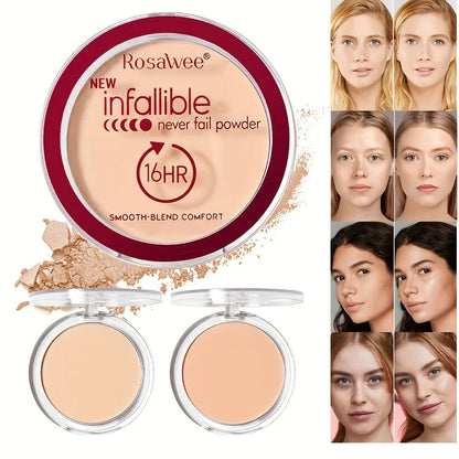 Matte Pressed Powder Foundation Full Coverage 16 Hour Longwear Face Makeup, Oil Control Flawless Finish, Finishing Powder