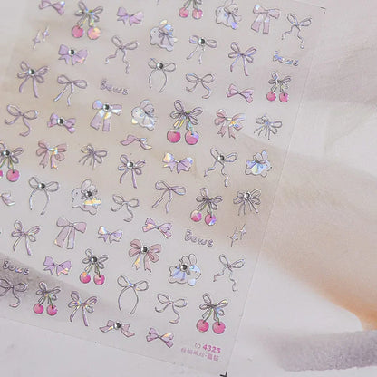 Cute Juicy Red Cherry Bowknot 5D Nail Art Stickers Lovely Shiny Crystal Rhinestone Self Adhesive Decoration Manicure Decal DIY