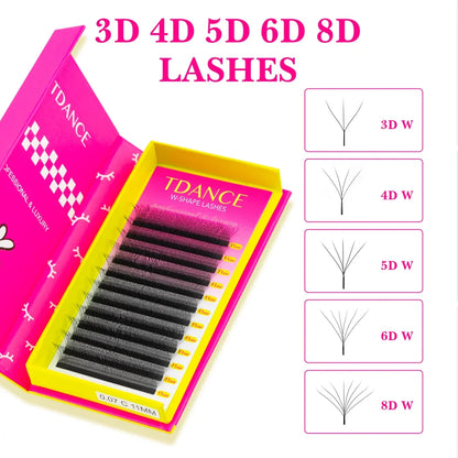 TDANCE W Shape Lash Soft Handmade 3d 4d 5d 6d 8d Premade Volume Fan C D 0.07MM Eyelashes Extension