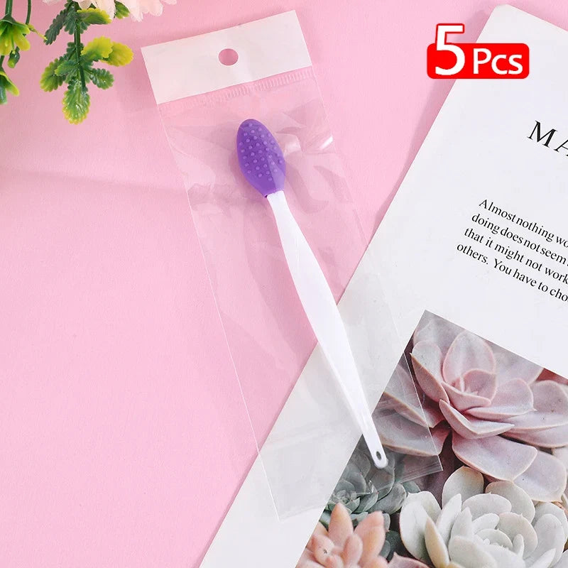 5 Pcs Lip Scrub Brush Silicone Brush Tool Double Sided Mini Exfoliating Brush Exfoliating Lip Brush Lip Scrub Tool for Dark Lips