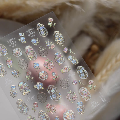 1pcs Dream Flower Window Shell Light Nail Art Stickers Japanese Flower Self Adhesive Stickers Press On Nails Decoration Decals