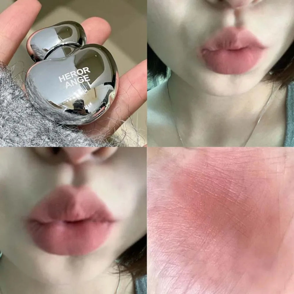 Peach Heart Silky Matte Lipgloss&Blush Low-saturation Gray Pink Liquid Lipstick Waterproof Non-Stick Cup No Fade Lip Tint Makeup
